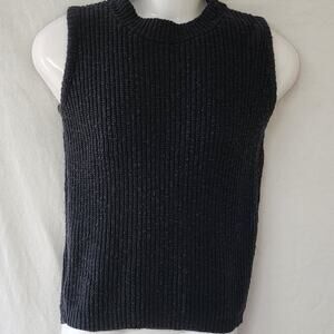 Knit Maven Vintage Ribbed Black Sleeveless Ribbed Sweater Women's Size Medium